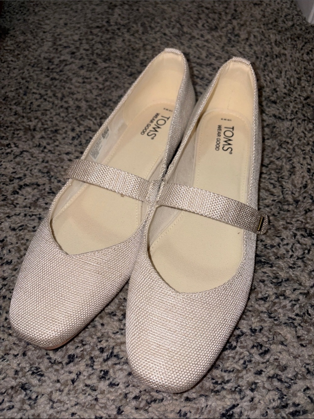 TOMS Women's Cream Mary Jane Flats with Strap